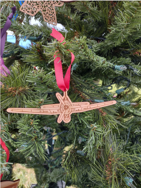Hellcat wooden airplane ornament, laser cut, front view, pilot gift, military plane, airplane ornament, WW2, WWII