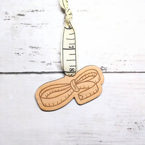 Soft Measuring Tape Ornament, Christmas, Solid Wood, Ribbon, Seamstress, Custom, Stitching, Quilting, Sewist, Tailor, Fabric, Hand Tool