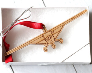 Cessna 150 ornament, wooden, laser cut, front view, pilot gift, private plane, airplane ornament