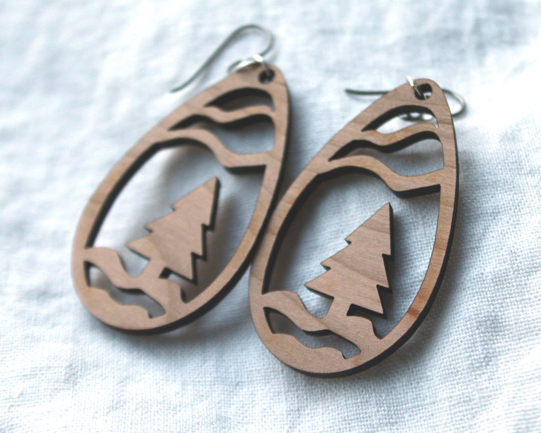 Christmas Tree Drop Earrings (Wooden)