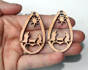 Nativity Scene Drop Earrings (Wooden)